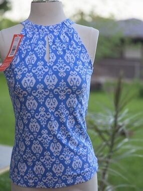 Jude Connally Blue and White Printed Halter Tank